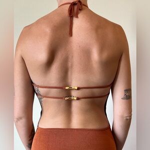 Cult Gaia tan orange mini dress with brass buttons- size xs